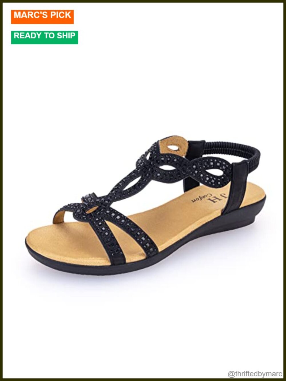 Women's Faux Leather Rhinestone Flat Sandals, Open Toe Slip On Dress Flats